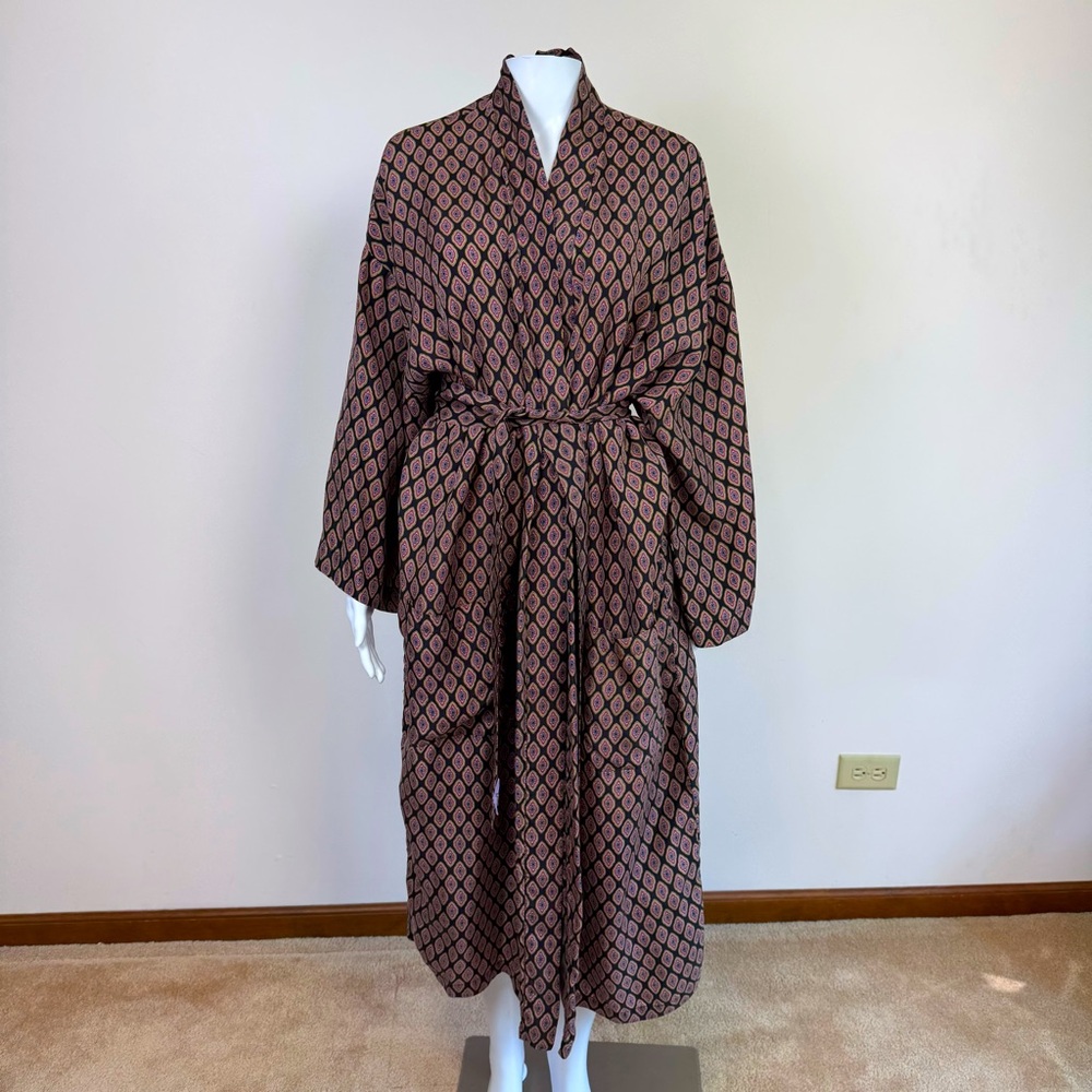 Isaac Zelcer Men's One Size 100% Silk Cranberry Blue Paisley Robe Kimono